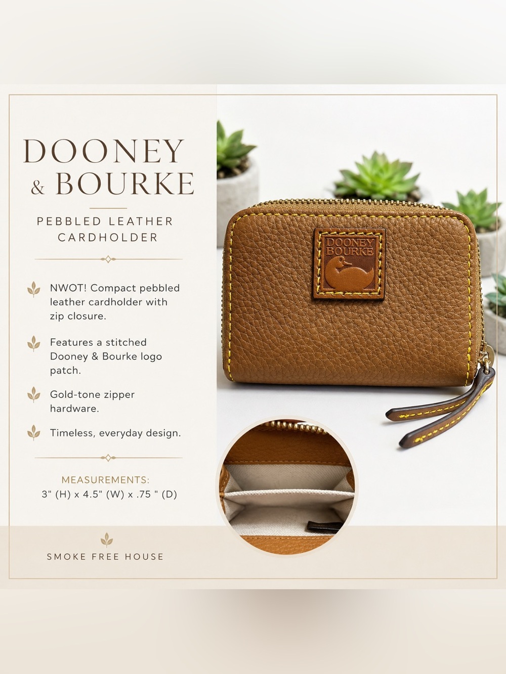 Dooney & Bourke Tan and Cream Pebbled Leather Zip Wallet